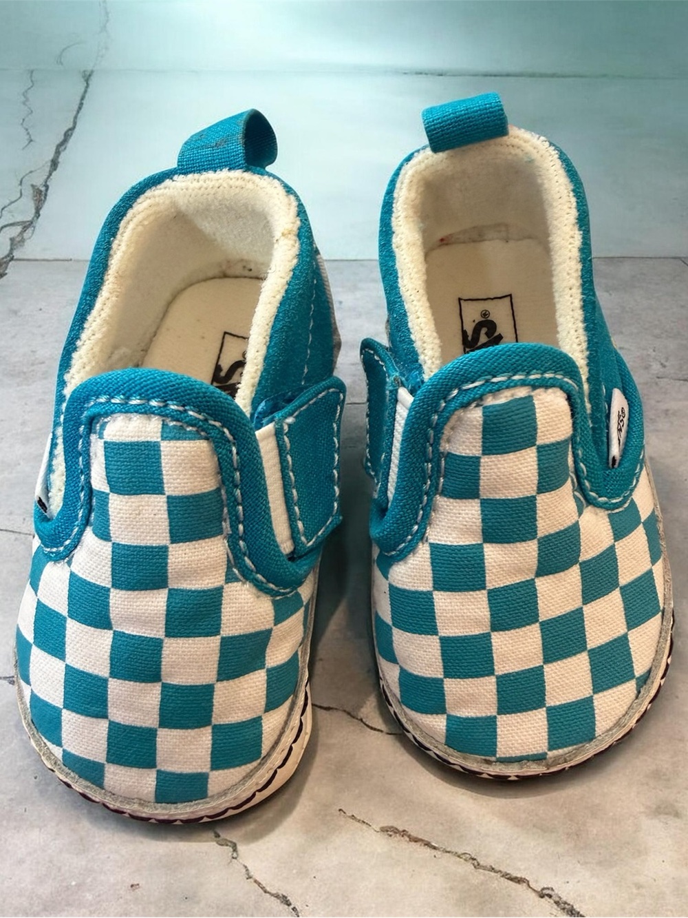 Infant Vans Teal Checkerboard Slip-On Shoes